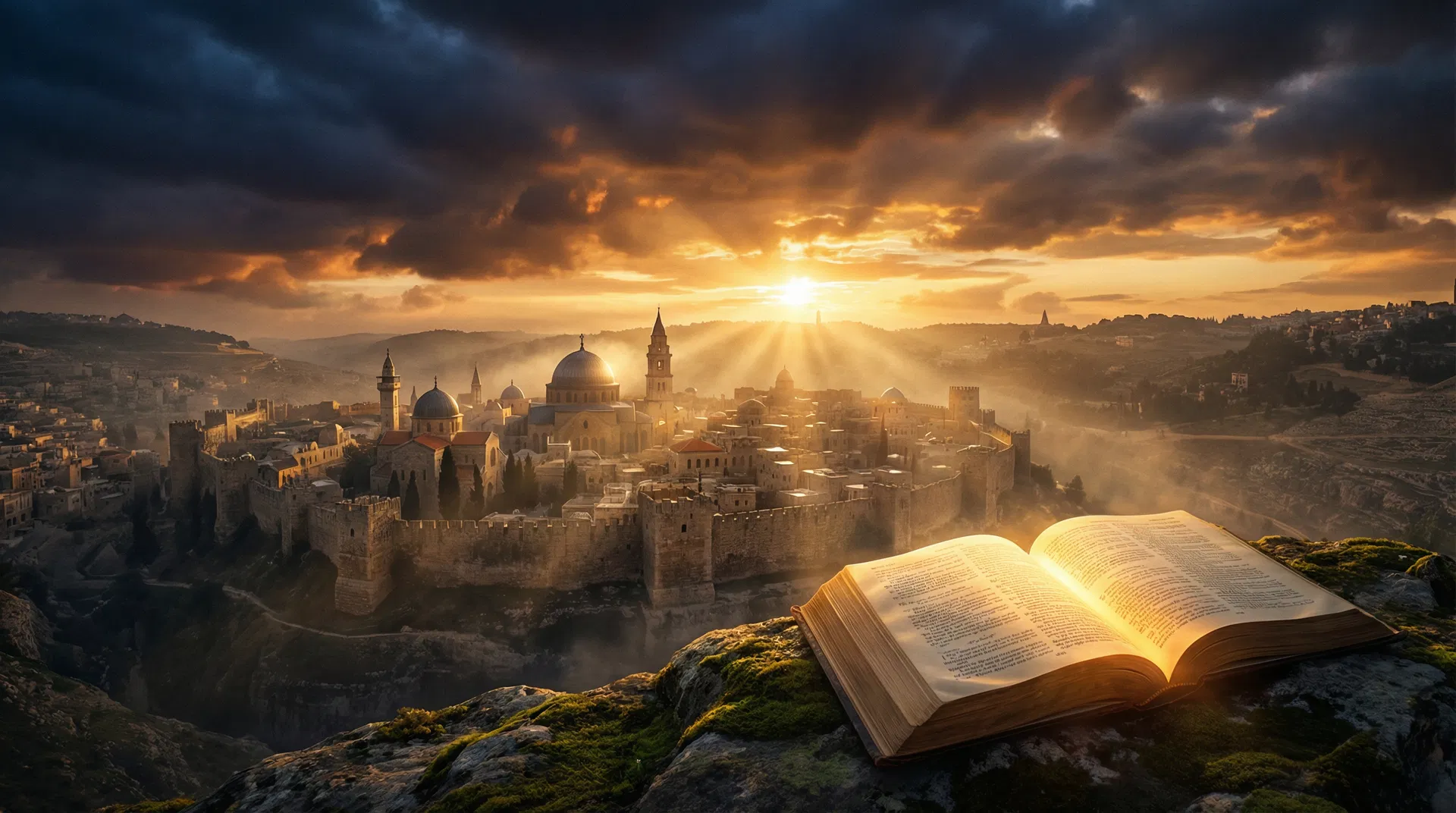 Believers gathered in prayer at night, hands raised, warm light breaking over the crowd